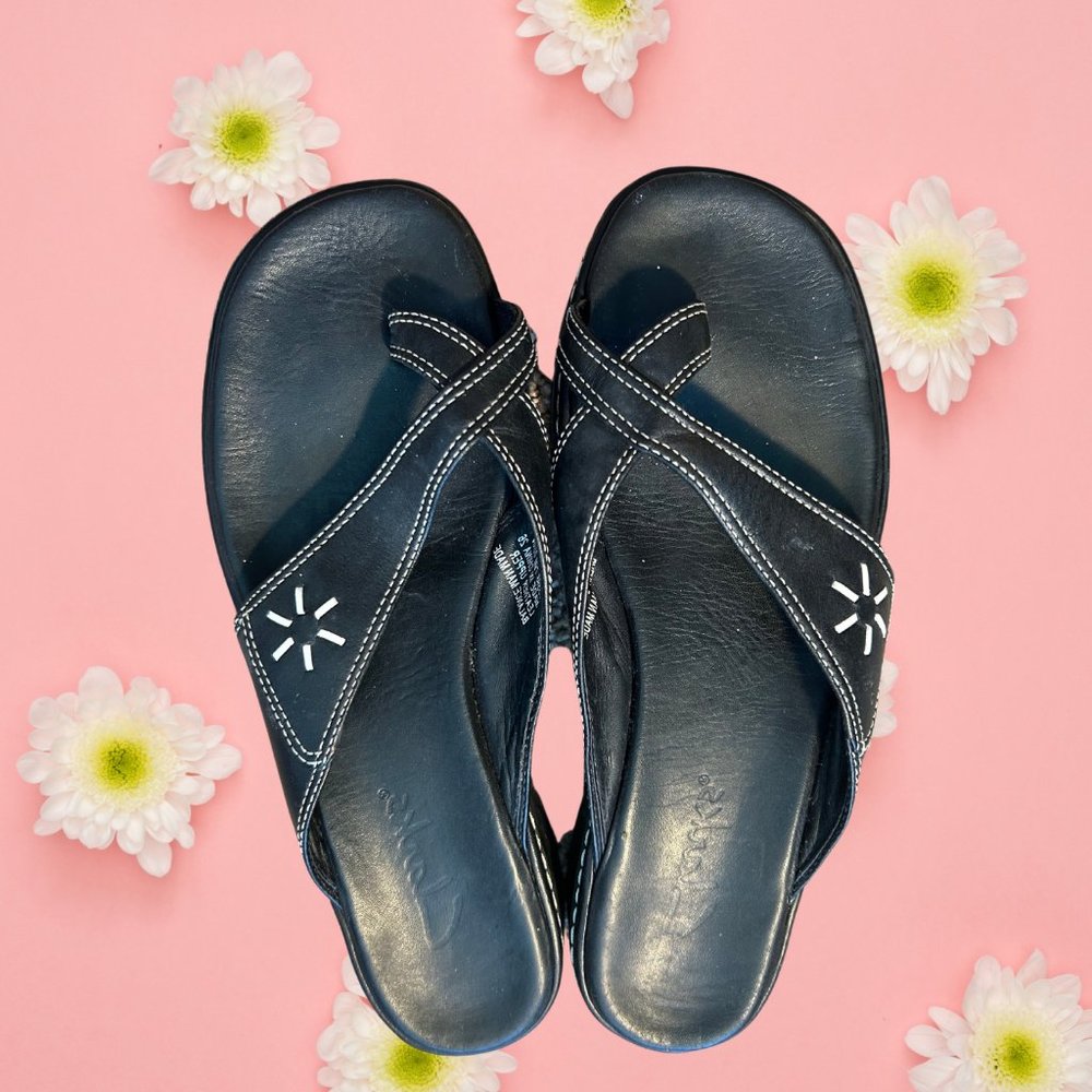 Clarks Black and White Leather Sandals